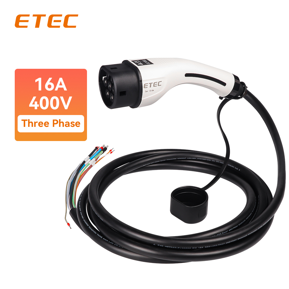 ETEC EKEP3-T2-32 Prise de charge femelle Type 2 32A 400V 22KW Connecteur  triphasé avec câble de 5 mètres pour charger l'extrémité du véhicule -  Chine ETEK électrique