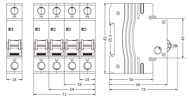 ETEK MCB EKM1-63S Taille