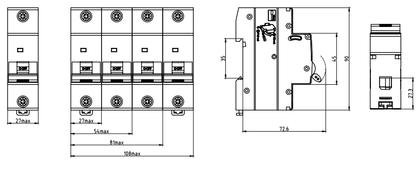 ETEK MCB EKM2-125H-Taille