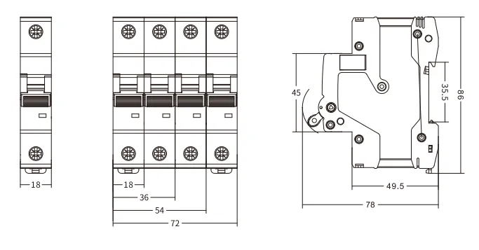 Disjoncteur différentiel ETEK 6kA EKM3-125S Taille