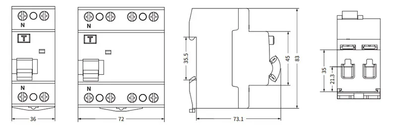 Disjoncteur différentiel ETEK EKL6-100 Taille