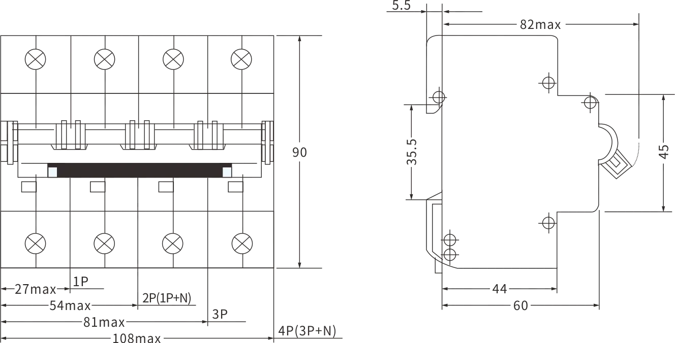 ETEK BIG Disjoncteur différentiel actuel EKM1-125H Taille