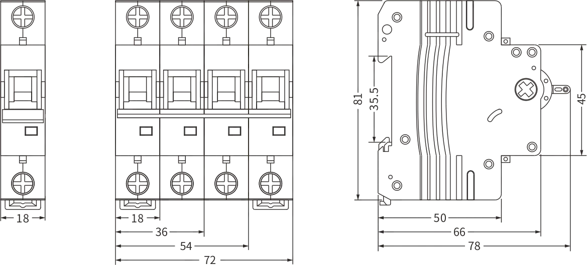 ETEK MCB EKM1-63H Taille