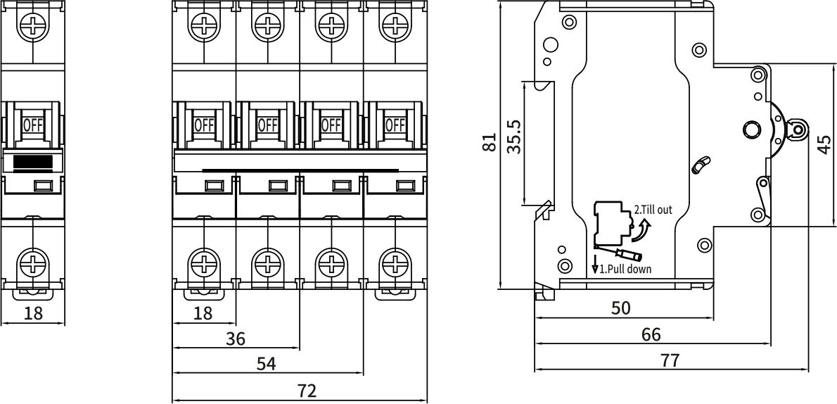 ETEK MCB EKM3-63 Taille